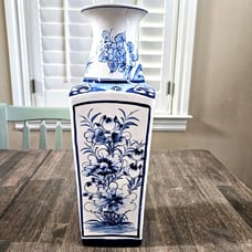 Chinese Porcelain Vase 4 Different Sides Blue and White 16 Rectangular Floral
