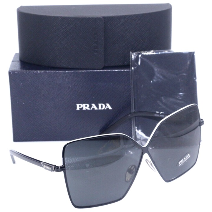 NEW PRADA SPR 50Y 1AB-5S0 BLACK-WHITE/GREY LENSES AUTHENTIC SUNGLASSES 64-04
