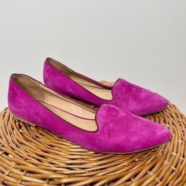 Joie Day Dreaming Suede Flat Loafers Berry RARE Point Toe Slip On 37.5 37 1/2 S