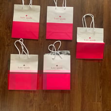 5 Small Kate Spade Shopping Paper Gift Bags - Pink & White 10 x 8 x 4.5