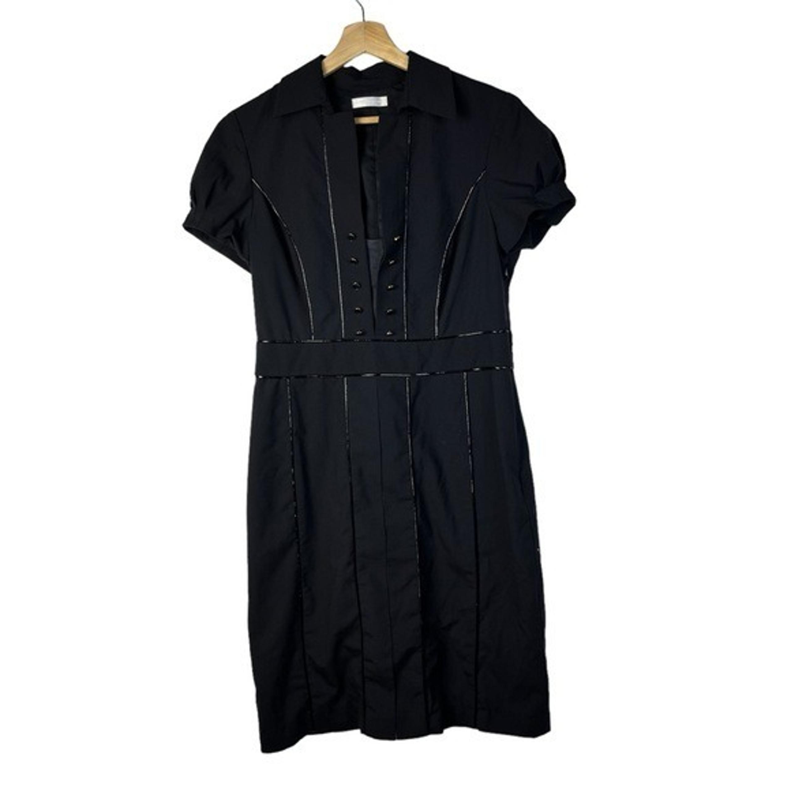 Badgley Mischka Navy Blue Black Pinstripe Short Sleeve Mid Length Sailor Dress 8