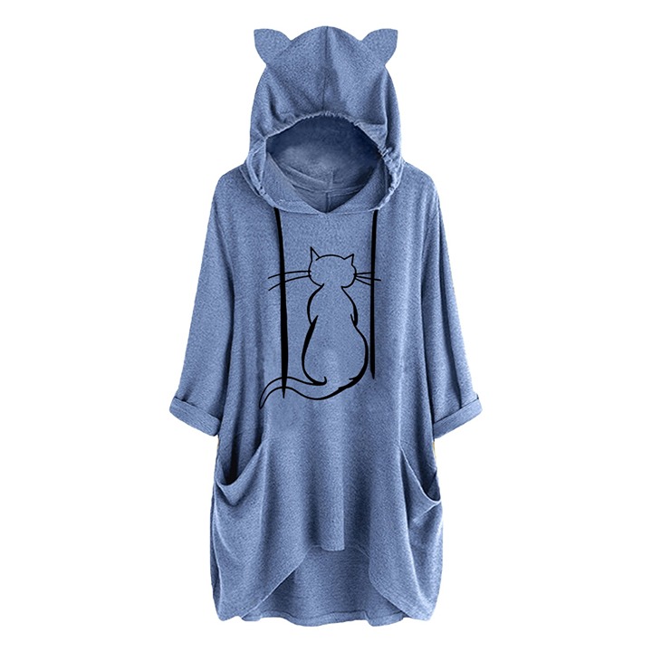 Oversized hoodie Women s Cat Back Print Big Size Loose Long Hooded Pockets Cat E