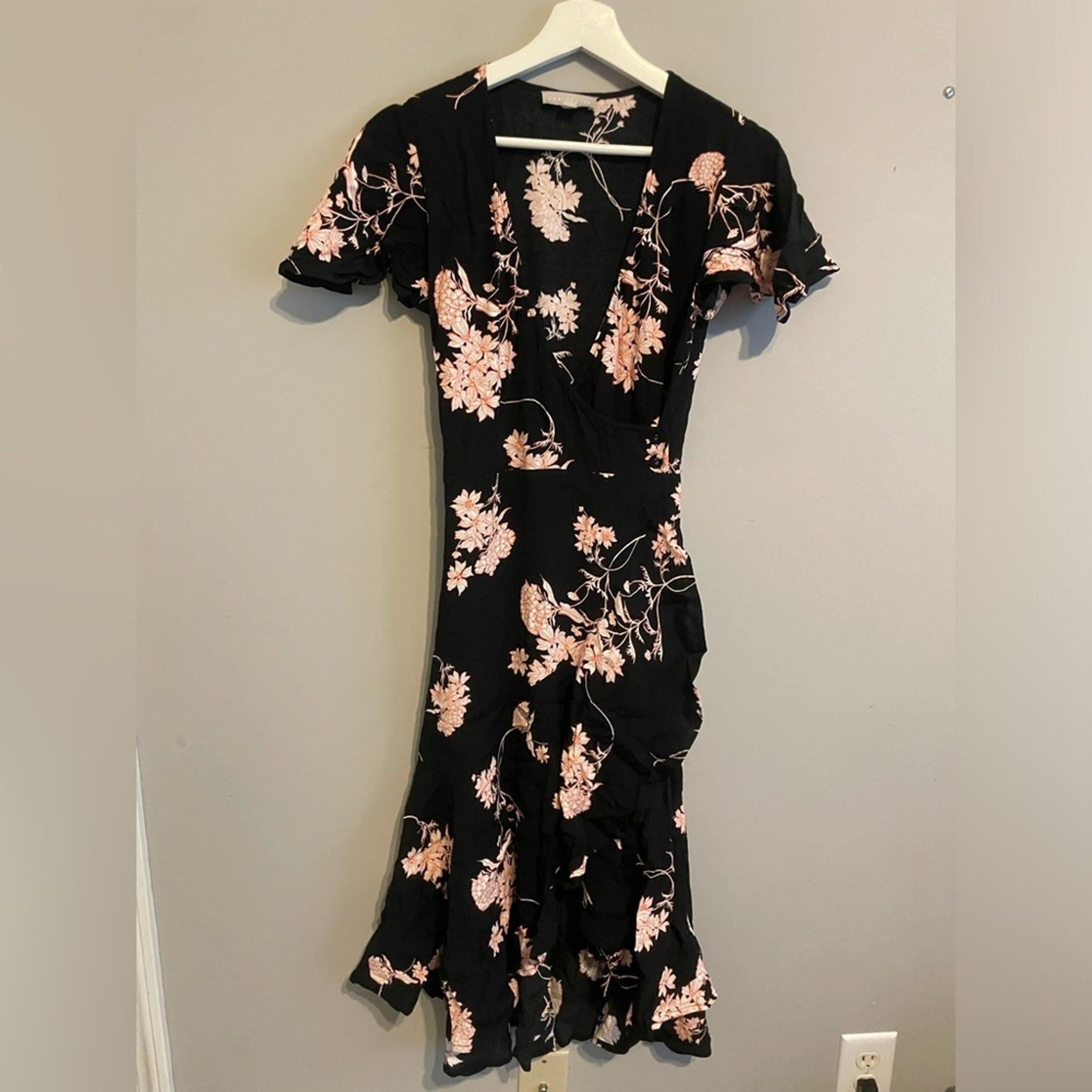 Chelsea28 Womens Black Floral Wrap Ruffle Dress Xs