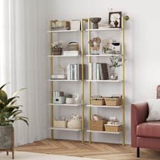 (2) Bookcases 5-Tier Bookshelf Ladder Shelf Narrow Set of 2 Wall Mounted Display