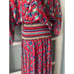 Vintage 80s Susan Freis Dress Floral Stripe Shoulder Pad Pleated Skirt Outfit