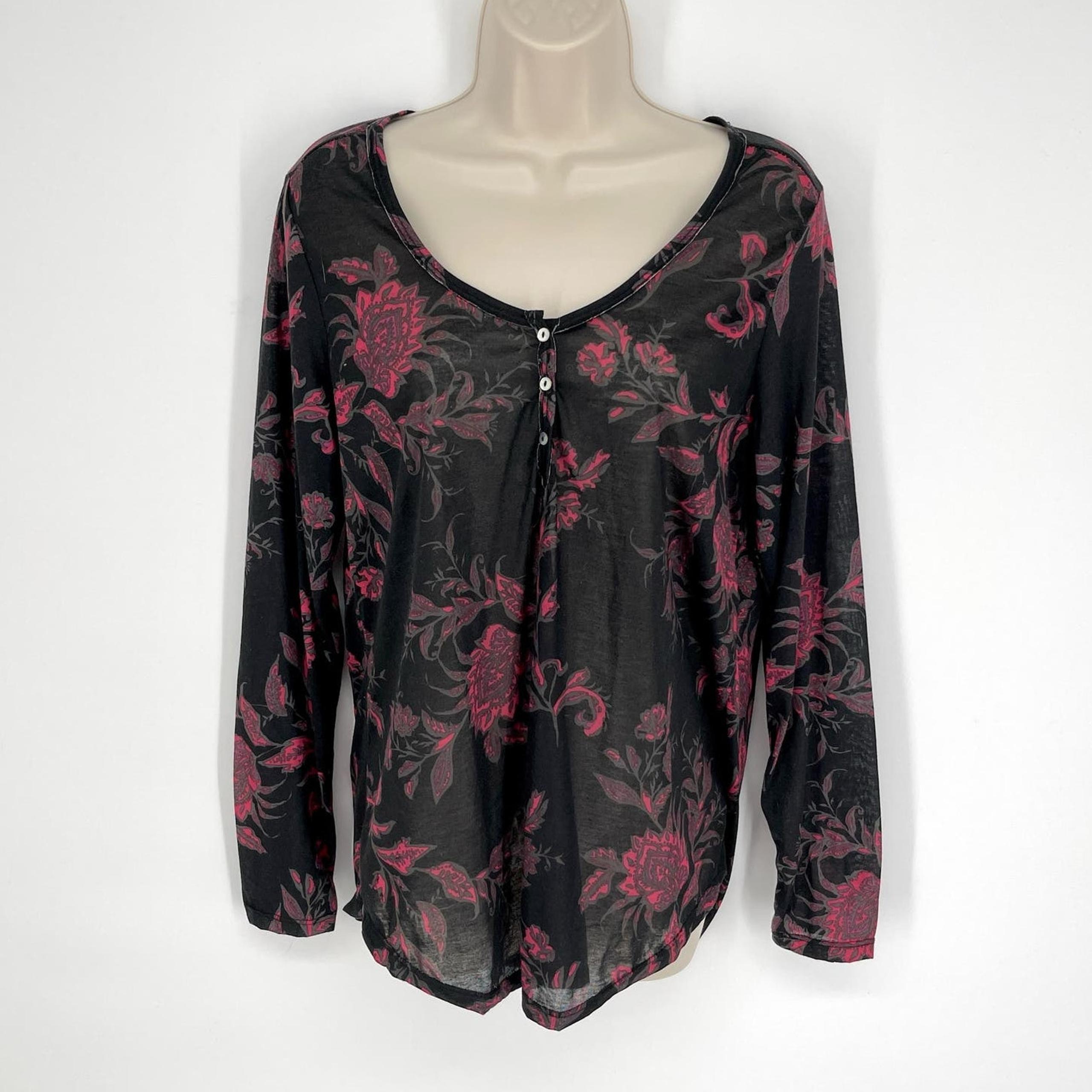 I Jeans by Buffalo Women's NWT Long Sleeves Floral Top Size L Black, Pink, Gray