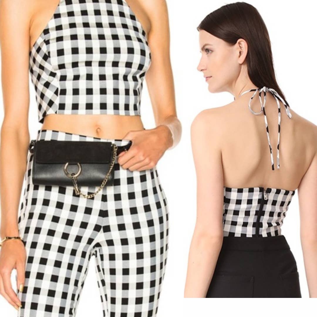 Rag & Bone Nevada Cropped Halter Top Gingham Plaid Black White Large NWT 250