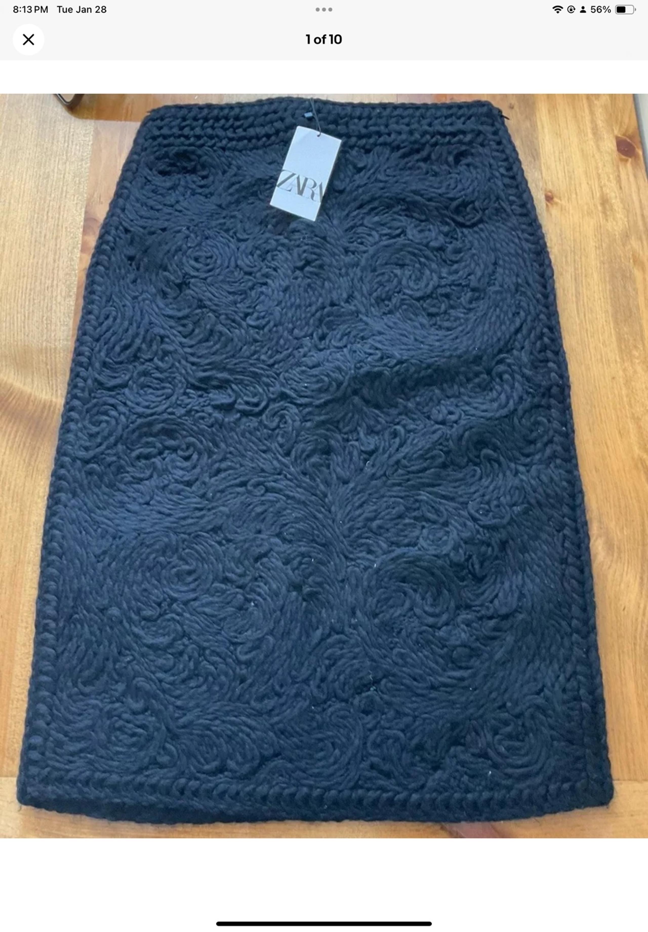 Zara Skirt Women Size XL Black Crochet Polyester Blend Side Zip Skirt NEW WITH