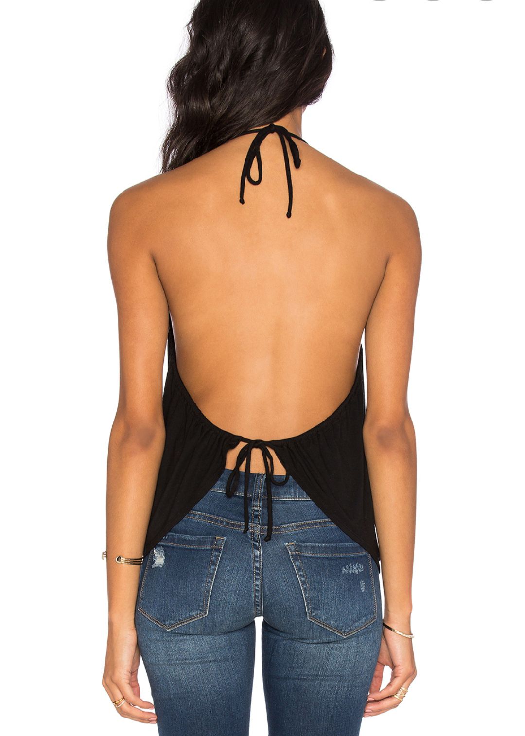 Open back black halter top