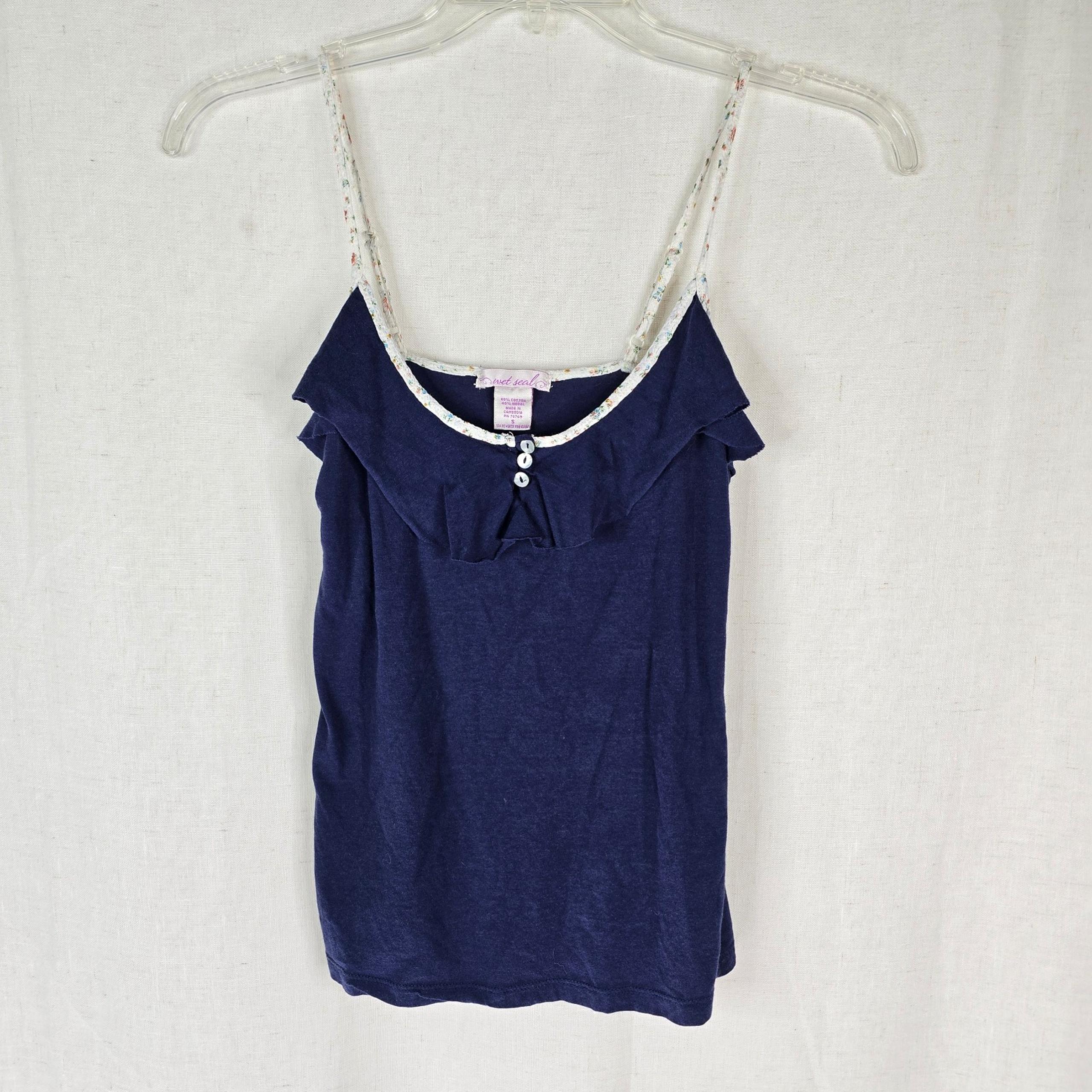 Wet Sealed Womens Small Spaghetti Strap Navy Y2k Tank Top