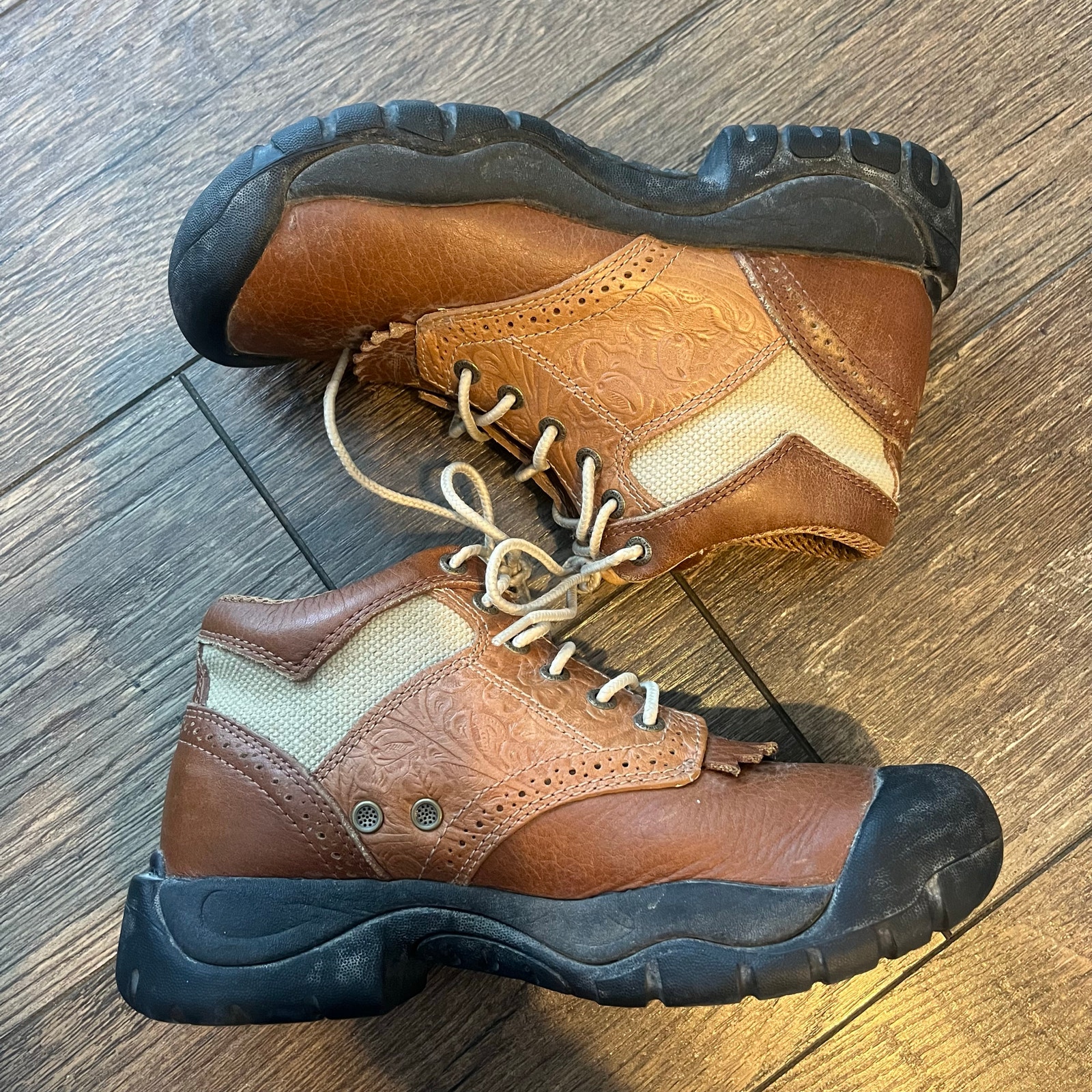 Twisted X Chukka Barn Boots WAL0001 Brown Tan Black Laced Girls Size 5.5