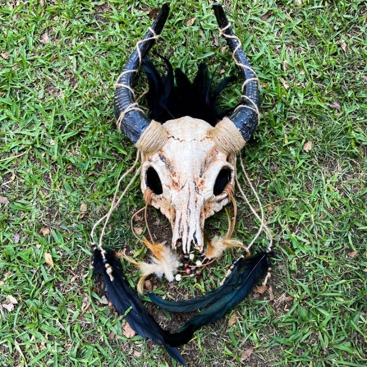 Animal Skull Horned Feather Goat Mask