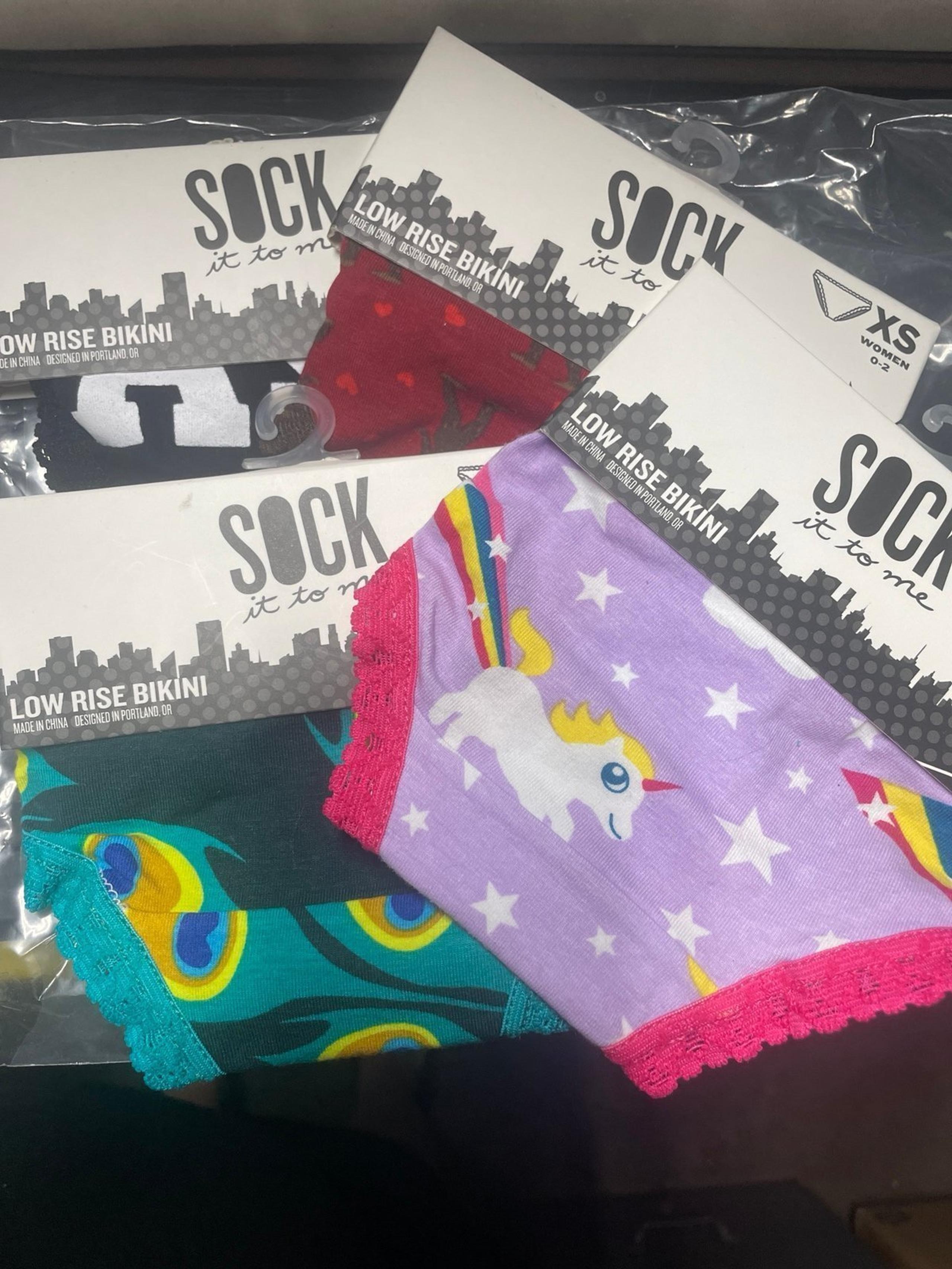 Sock it to me low rise women bikini underwear hearts unicorn peacock XS