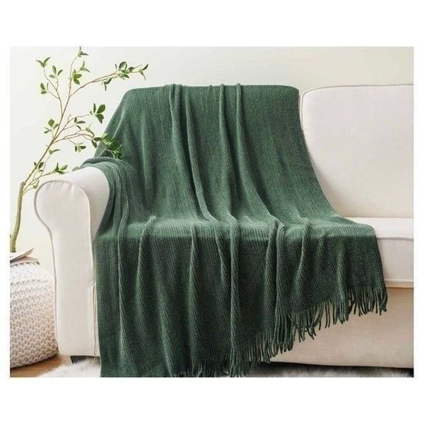 Dark Green Soft Chenille Knit Throw Blanket