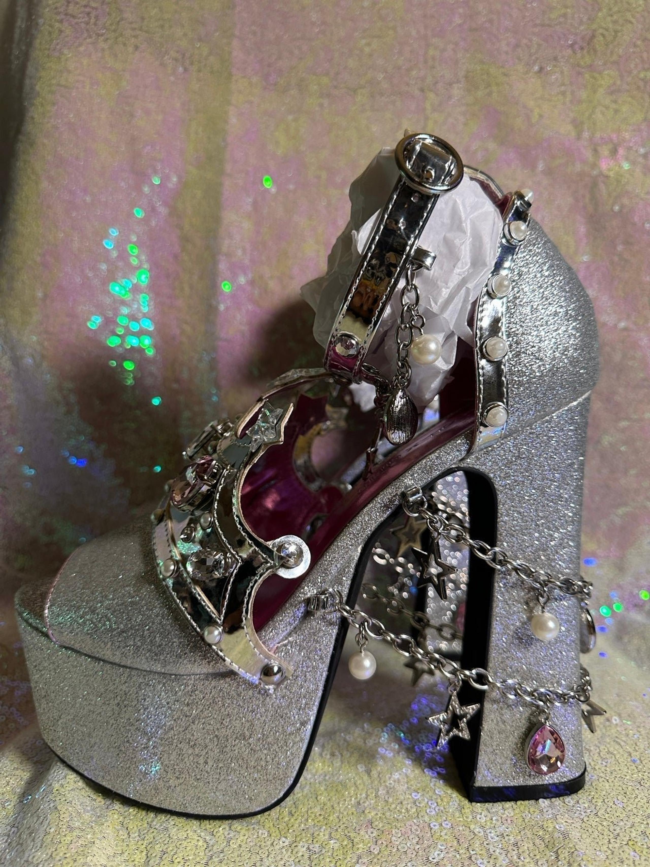 Dolls Kill Wizard Of Oz Glinda Glitter Charm Platform Heels Jewel Princess Chain
