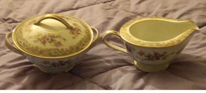 Noritake Bone China 5316 Japan Shelburne Creamer and Sugar Bowl Floral Gold Trim
