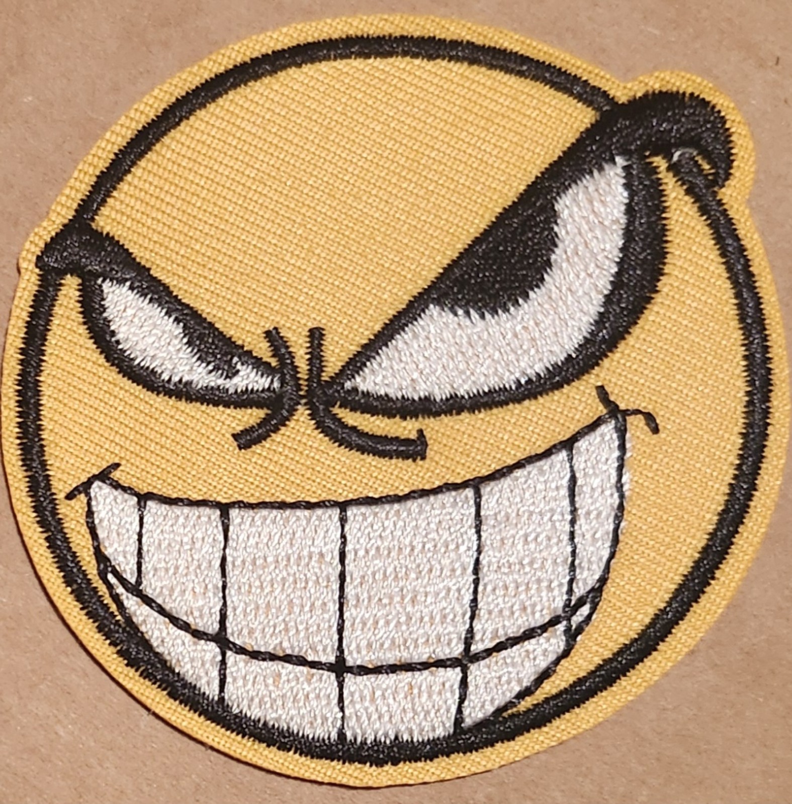 Happy Face emoji mischievous grinning embroidered Iron on patch 6 ct.