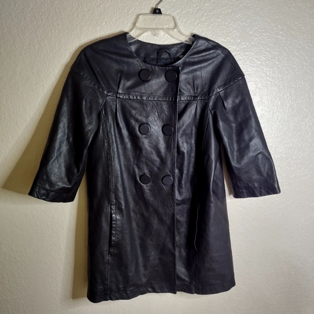 Vince buttery soft leather double breasted crop sleeves jacket sz 4