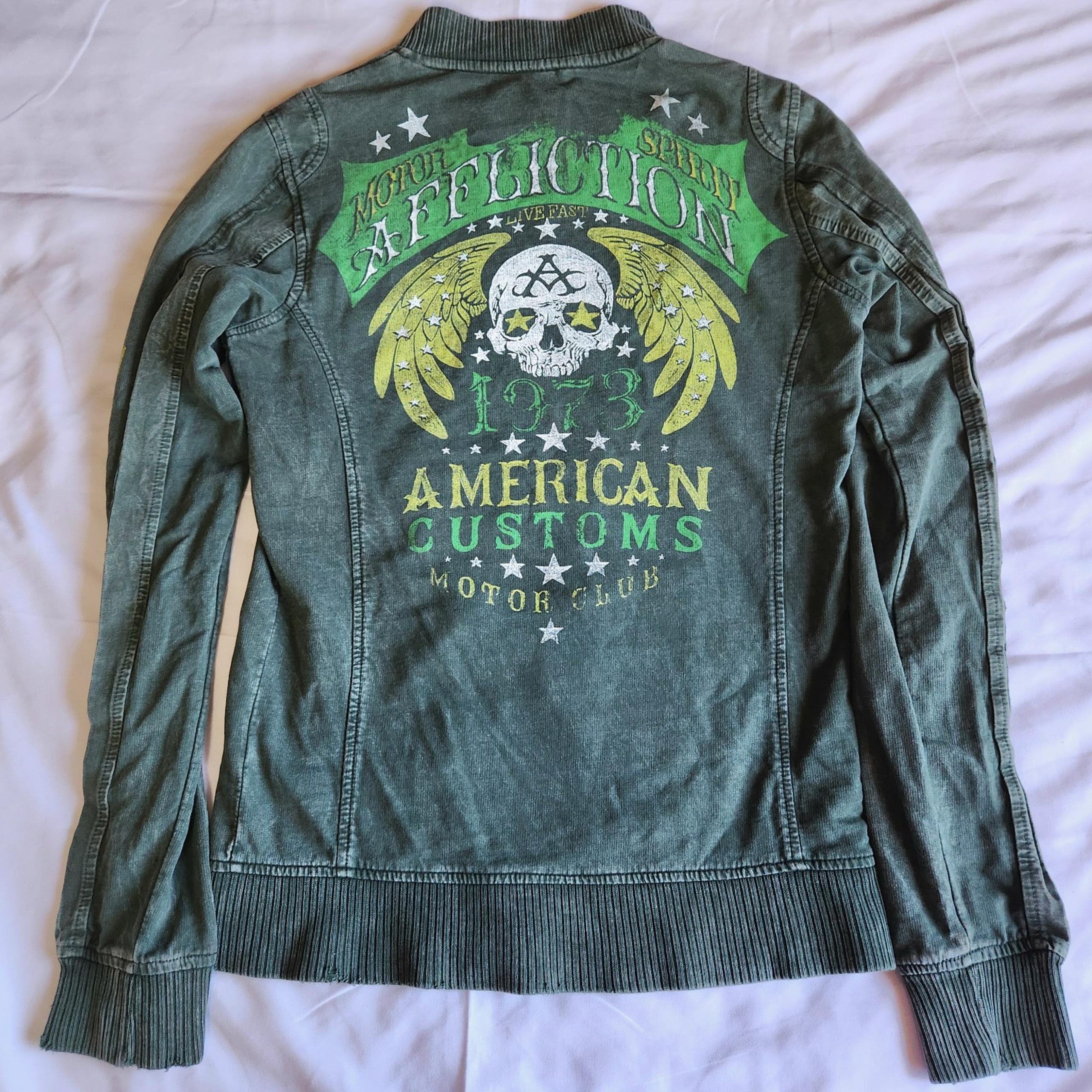 Affliction Women's Lrg Green Skull Death Motorcycle Club Biker Grunge Y2K Jacket