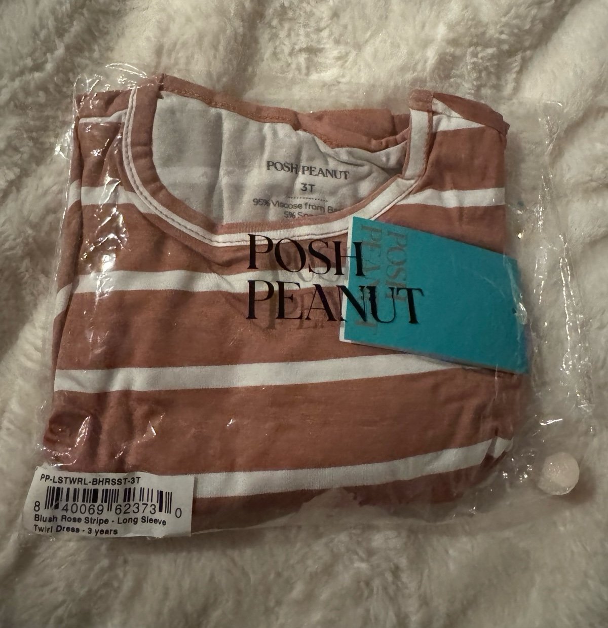Posh peanut blush rose stripe long sleeve twirl 3T