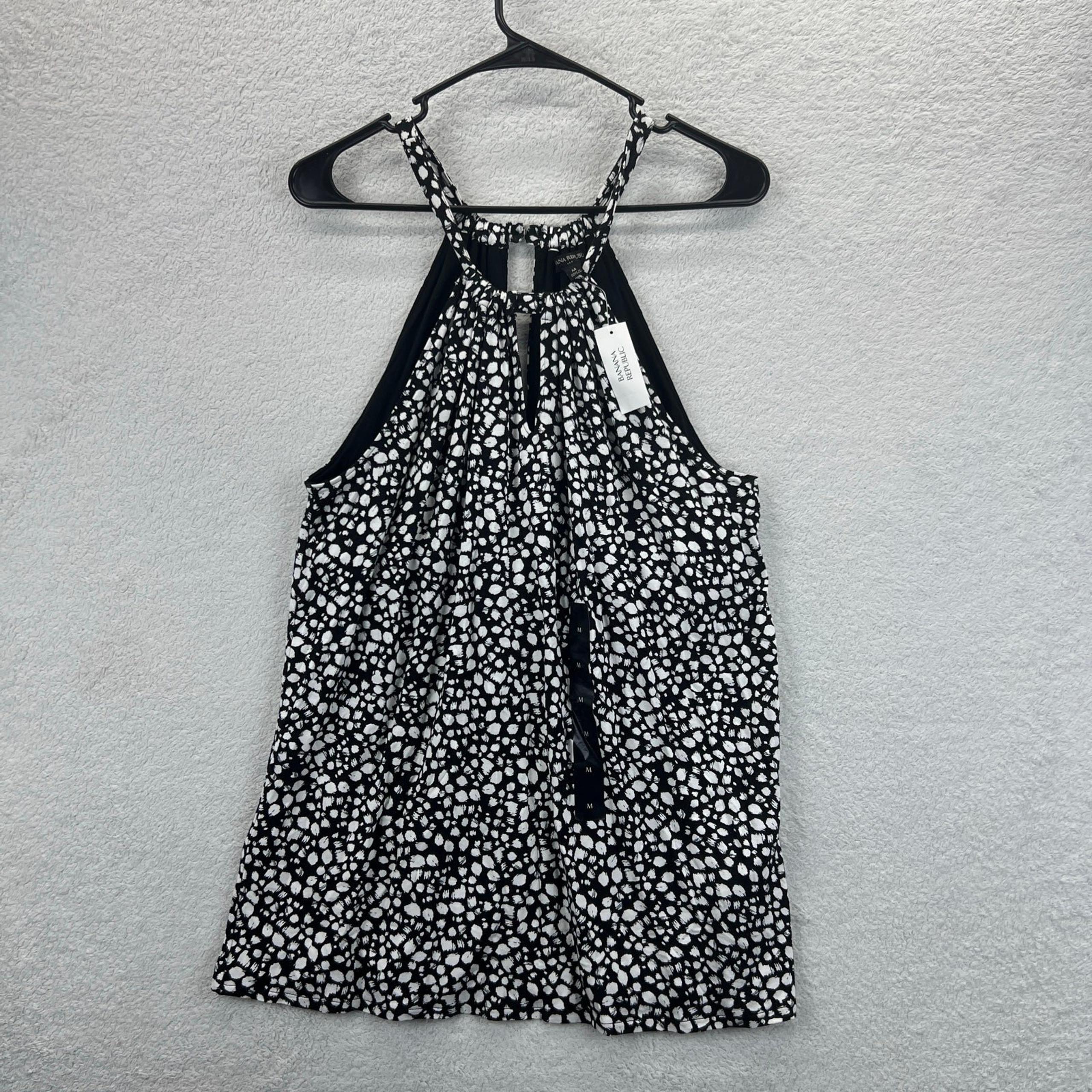 Banana Republic Women's Black White Abstract High Neck Keyhole Tank Top Sz M