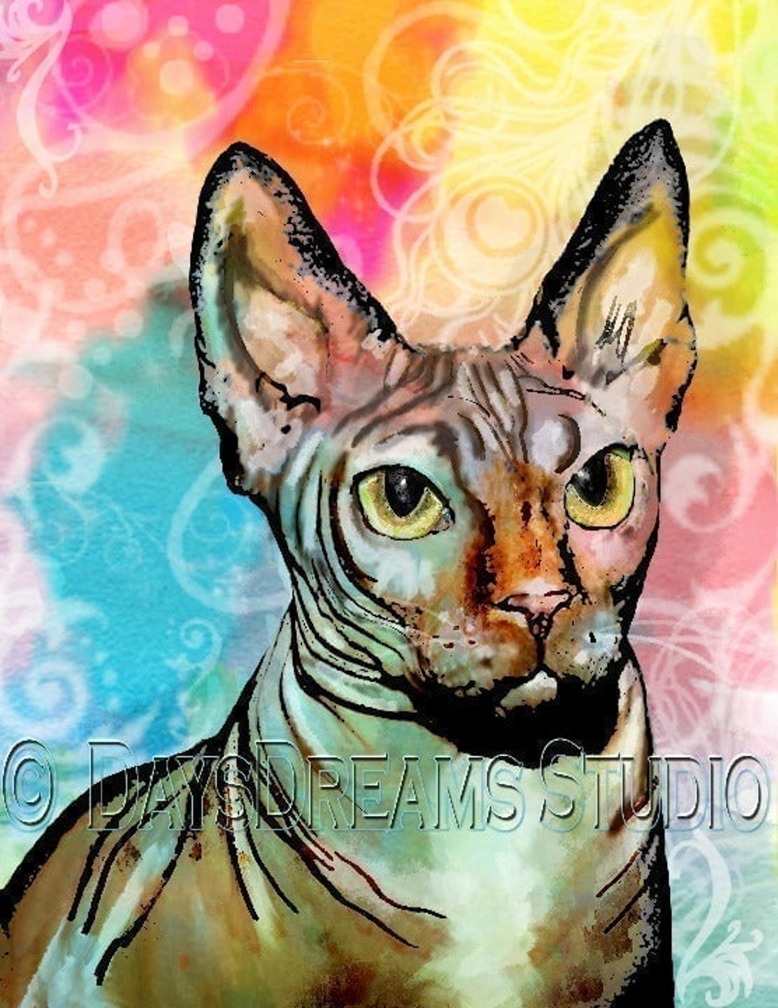 Sphynx Bambino Hairless Cat Art Print 8.5x11