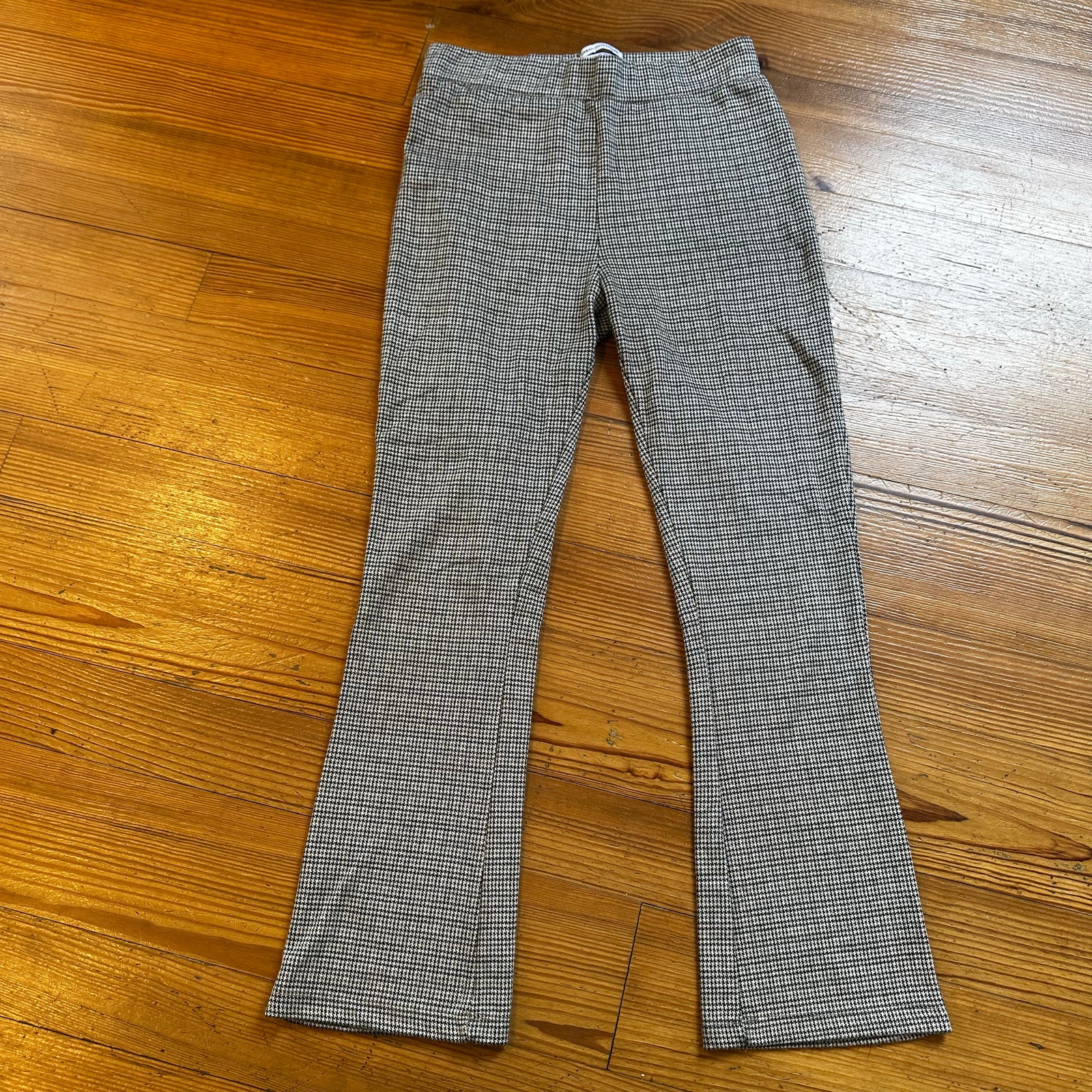 Urban Outfitters brown neutral plaid flare elastic waistband pant SIZE M