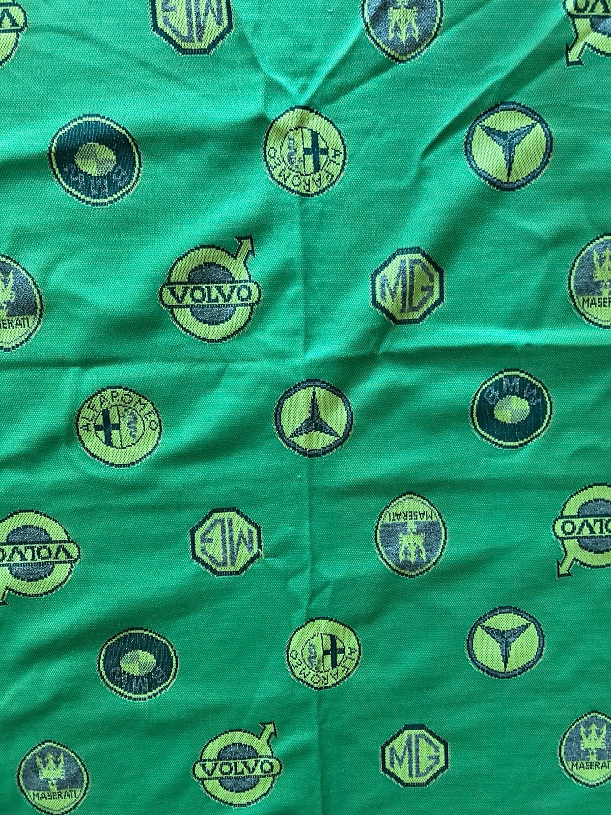 Vintage Green Knit Fabric With German Car Logos