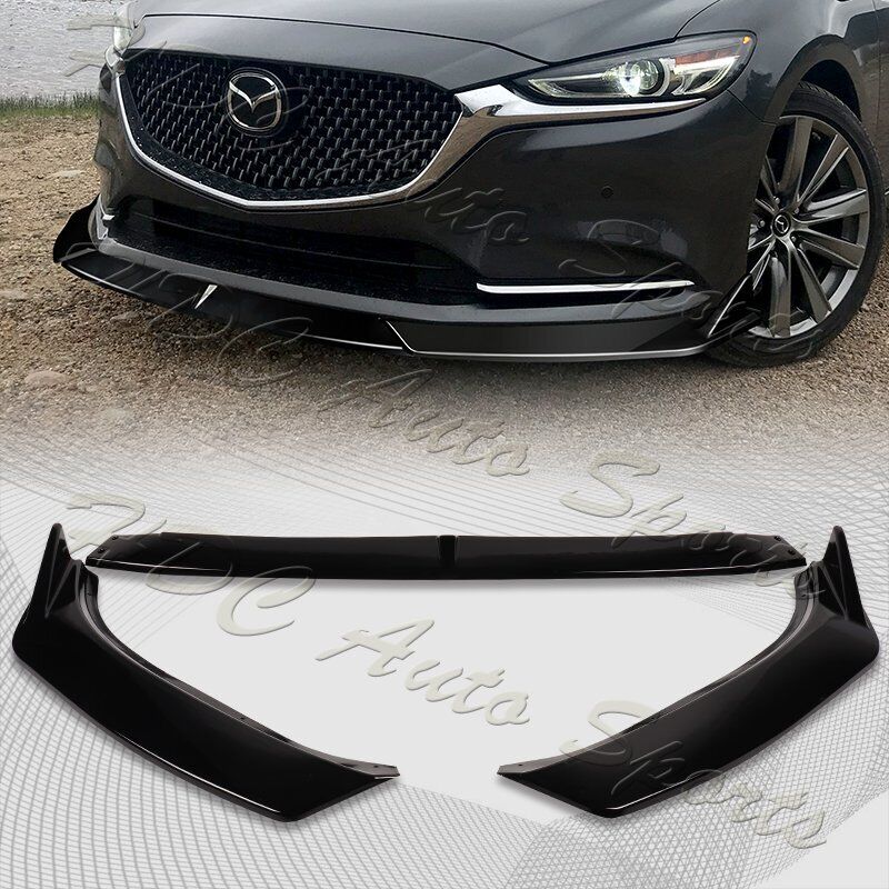 For 2019-2021 Mazda 6 Atenza Painted Black Front Bumper Body Kit Spoiler Lip 3PC