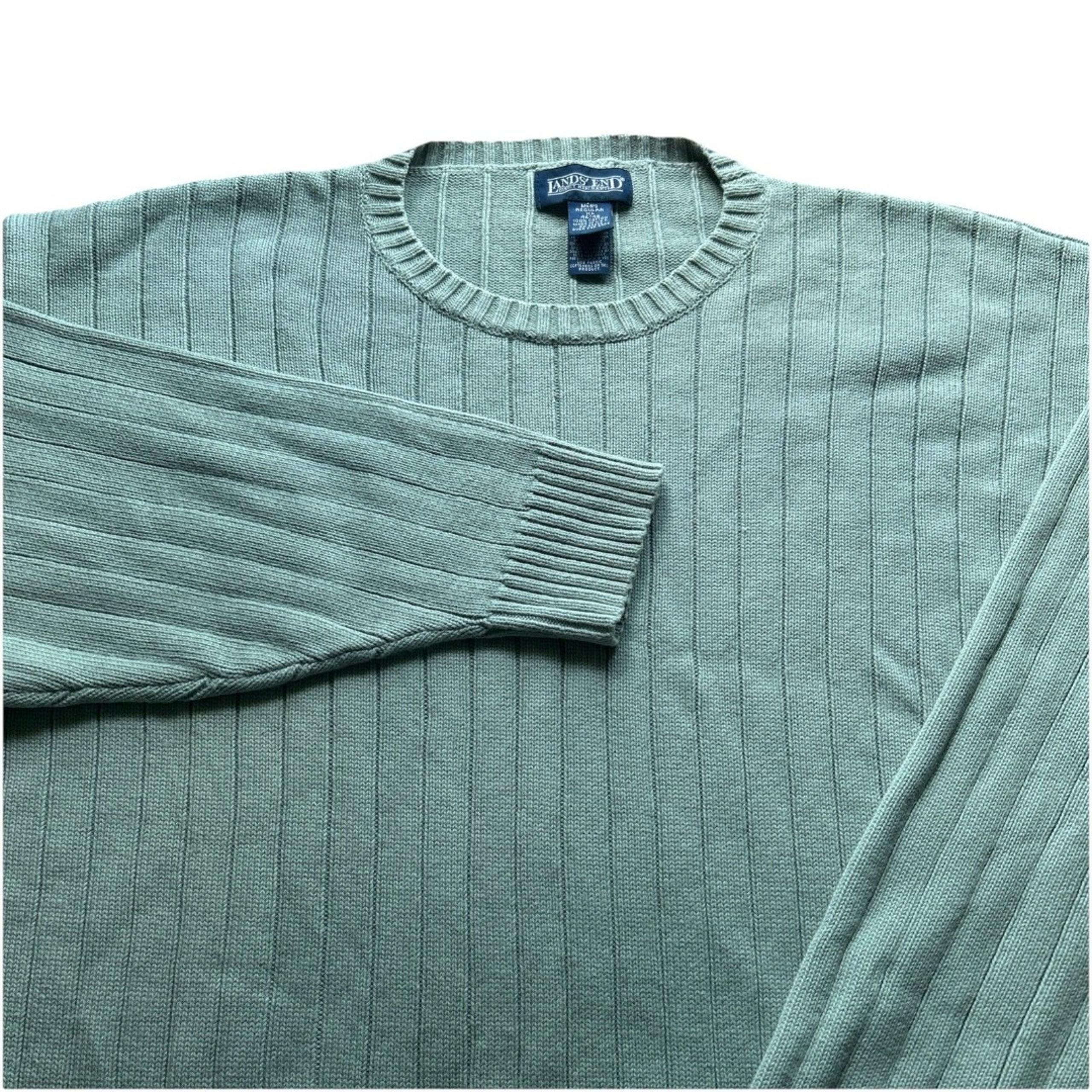 Vintage Lands End Mens XL Light Green Pullover Crewneck Ribbed Sweater USA EUC