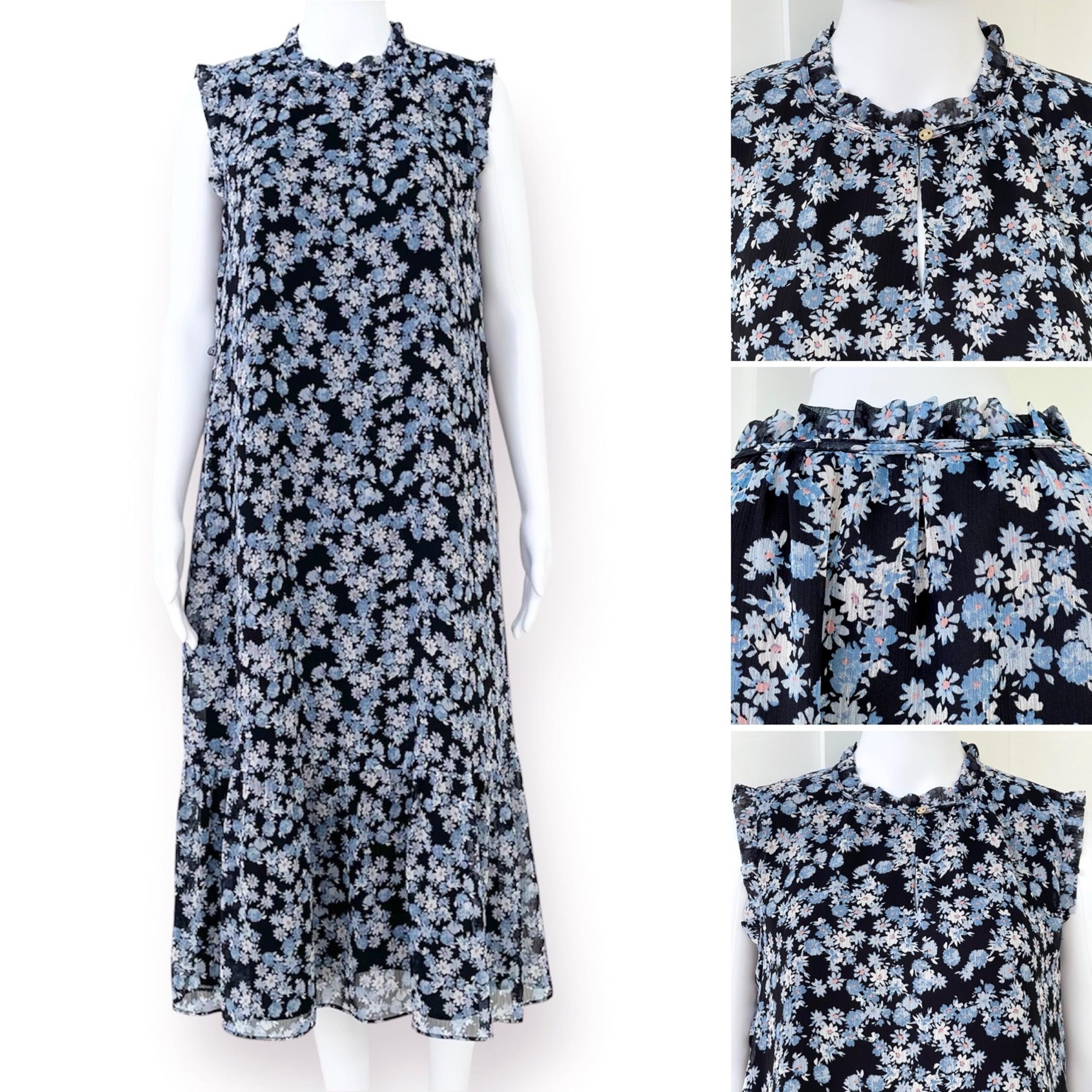 LOFT Ann Taylor Floral Chiffon Midi Dress Sleeveless Ruffle Hem Lined Keyhole