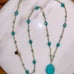 Ralph Lauren Faux Glass/Gold Tone & Beaded W/Turquoise Pendent Station Necklace