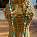 Ralph Lauren Faux Glass/Gold Tone & Beaded W/Turquoise Pendent Station Necklace