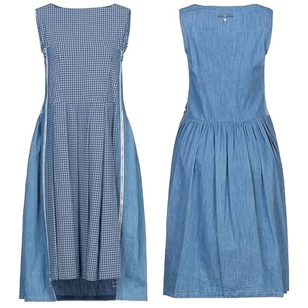 HIGH Everyday Couture by Claire Campbell Denim Gingham Print Mixed Media Dress
