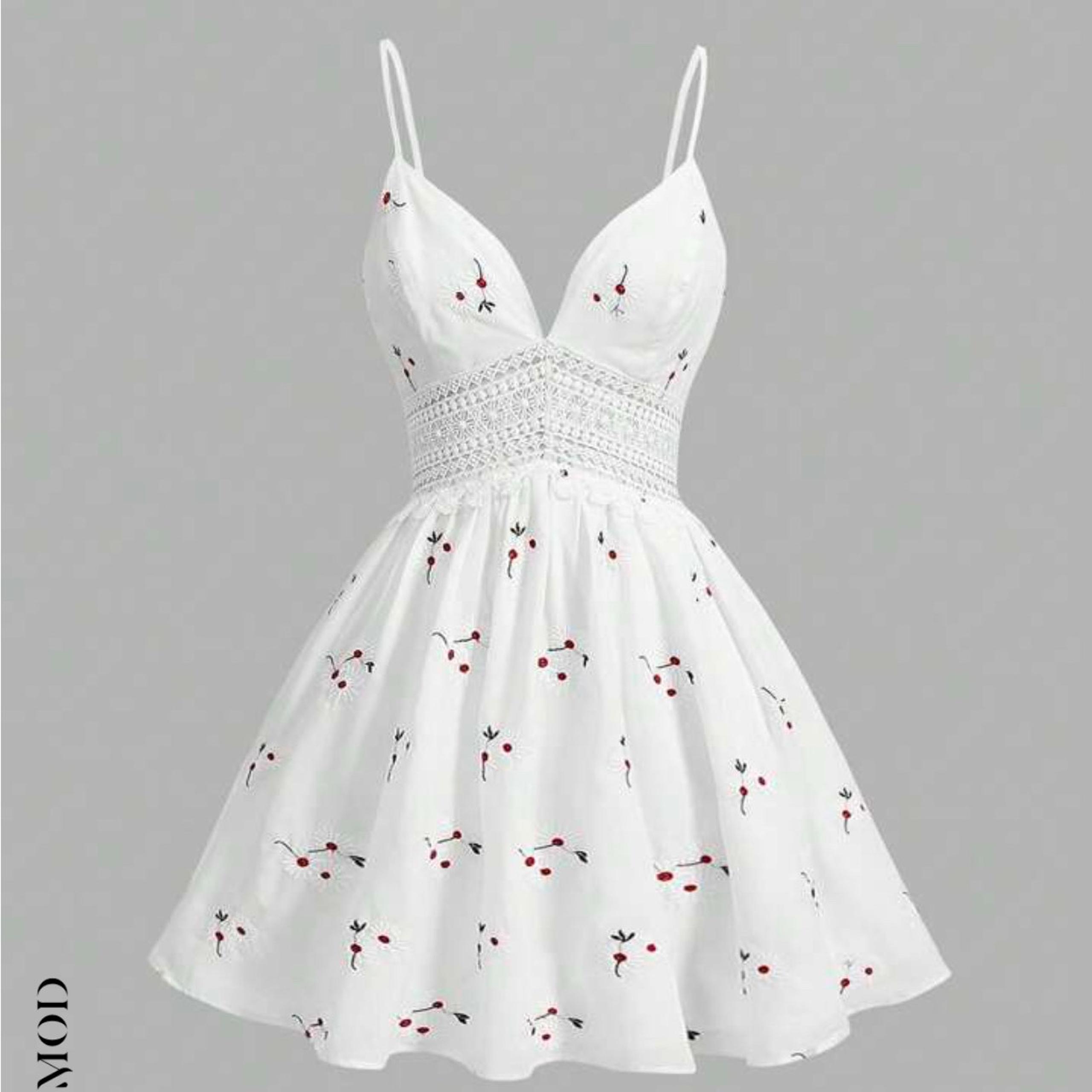 MOD Women's Floral Embroidery Lace Patchwork Cami Dress white red cherry SZ SM