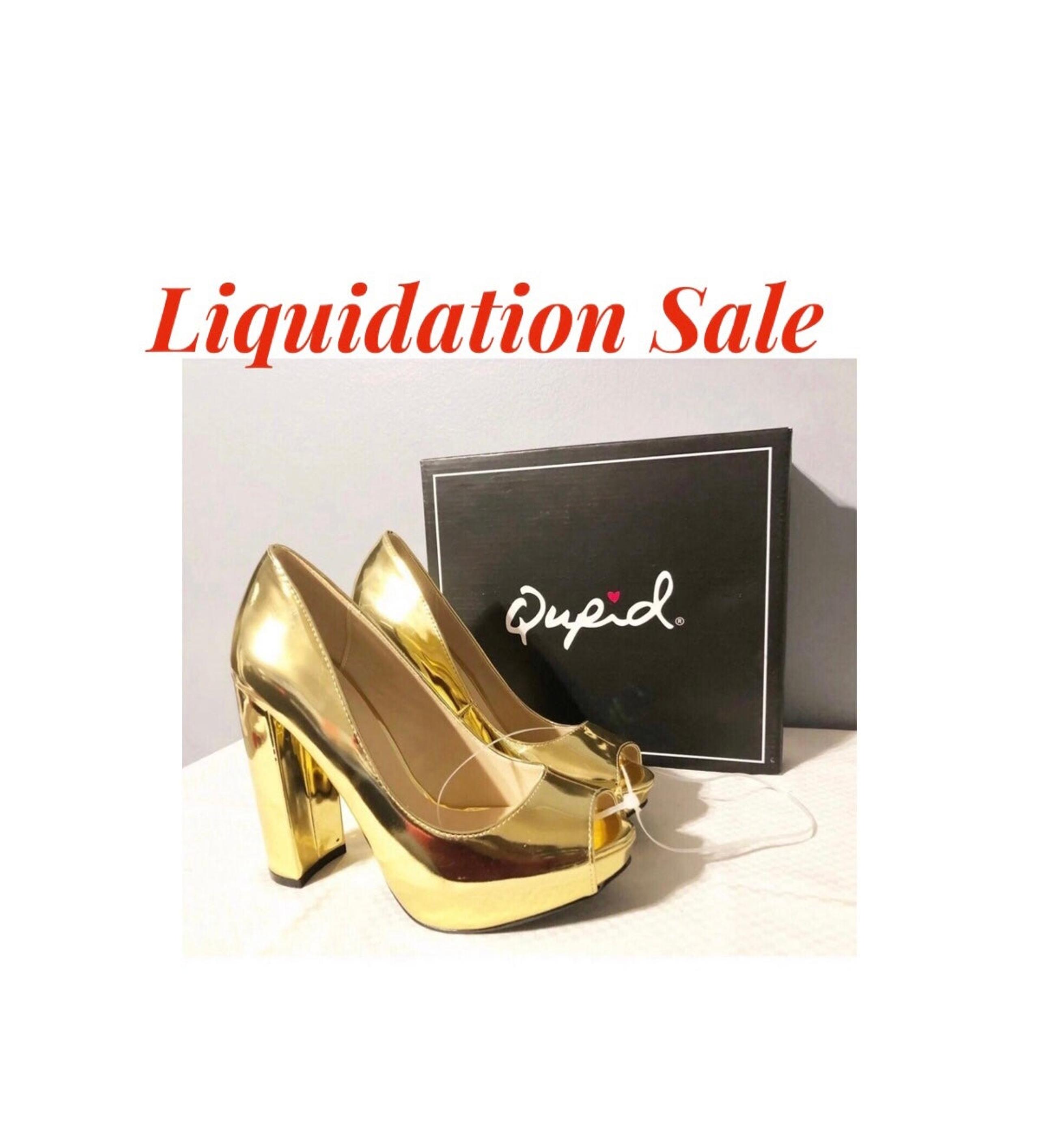 Qupid Gold Peep-Toe Platform 4.75” Heels,  Size 7.5, NEW