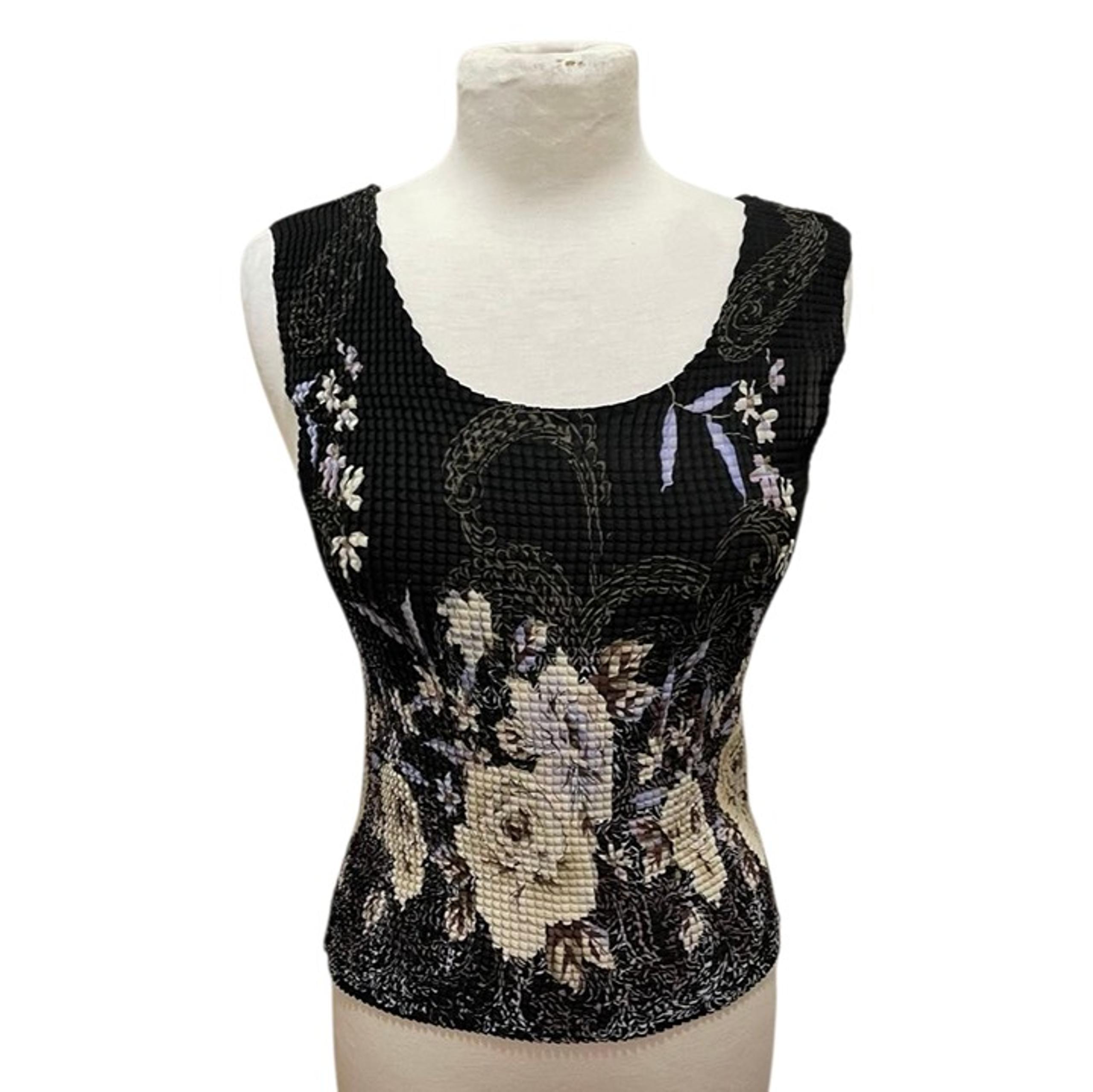 Nicola Black Floral Beige Sleeveless Tank Top Blouse For Women Size L