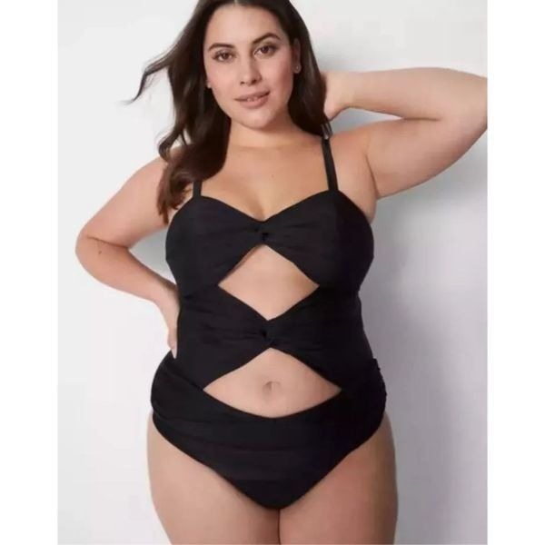 Cacique black cutout one piece bathing suit size 26 C2-5
