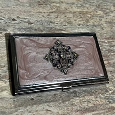Vintage silver and pink marcasite business card holder