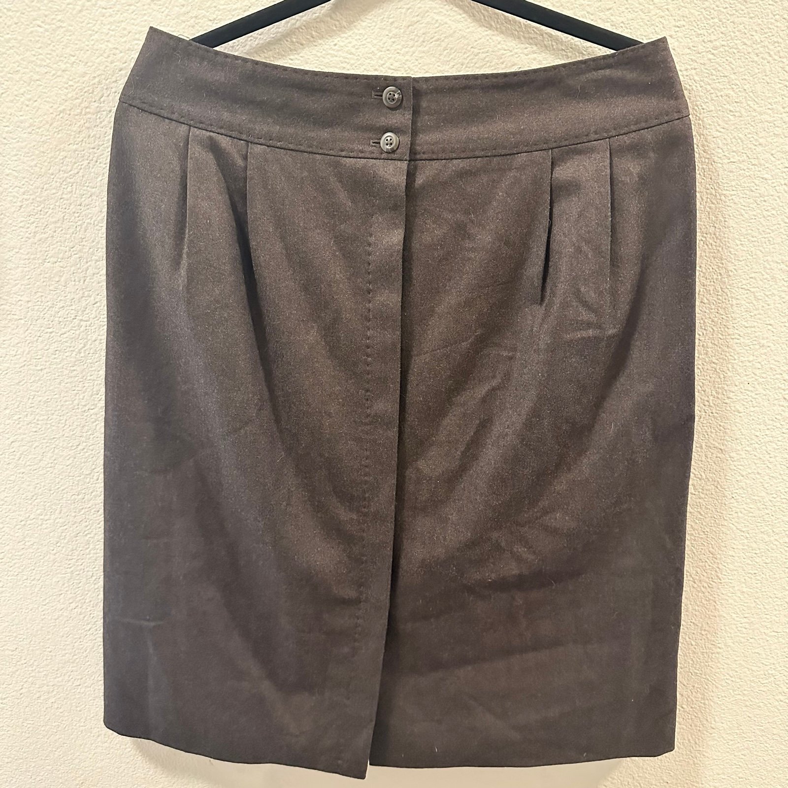Vintage Brooks Brothers Women’s Button Up Dark Brown 100% Wool Skirt Size 10