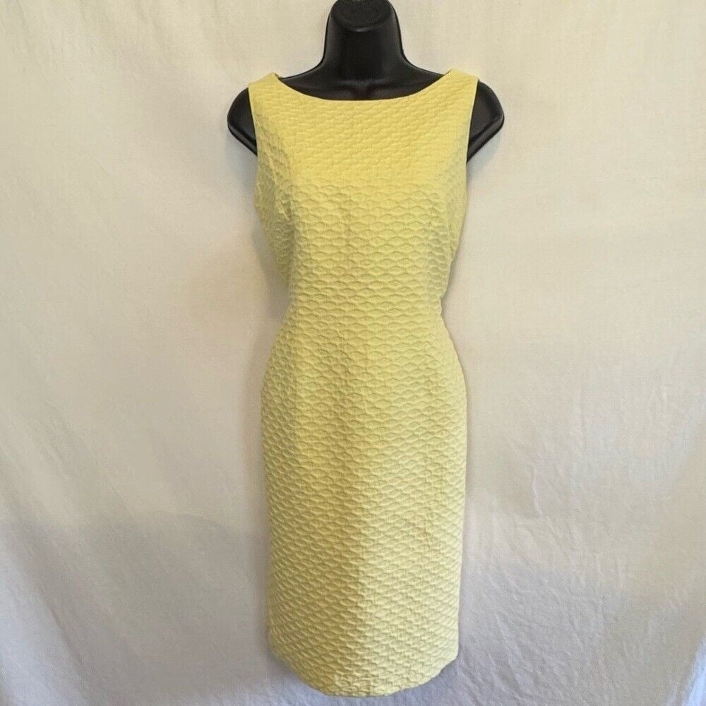 D-167 Albert Nipon Yellow Textured Lined Sleeveless MIDI Summer Dress Size 6