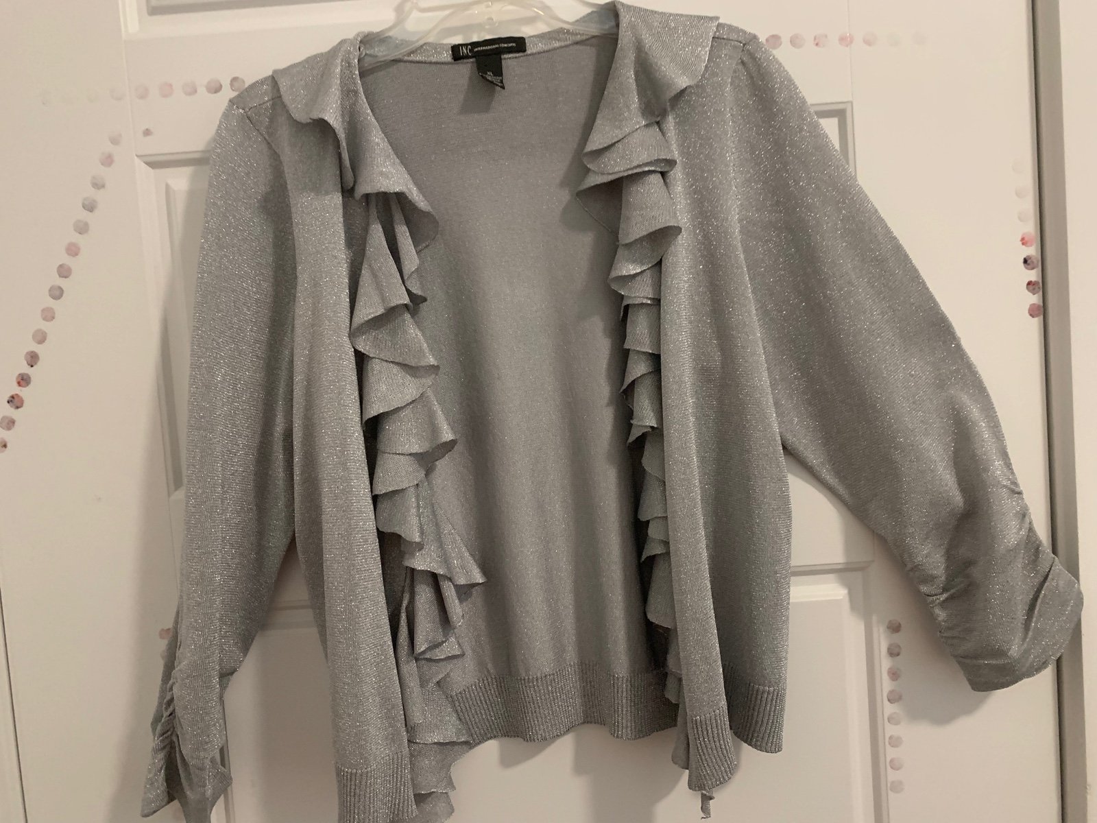 wholesale store INC International concepts XL silver metallic ruffled sweater cardigan blazer Women wholesale store INC International concepts XL silver metallic ruffled sweater cardigan blazer Women