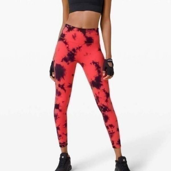 Lululemon Wunder Train High-Rise Tight 25 *Wash Tie Dye Carnation Red Black siz