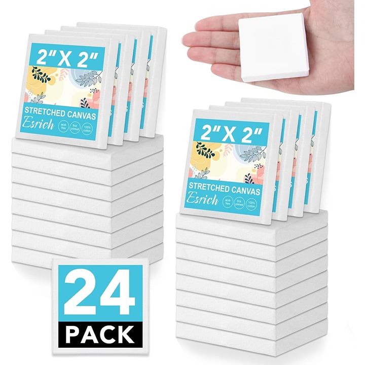 24Pack Mini Stretched Canvas 2/5''Profile Art Primed Canvases for Paint - 2X2Inc