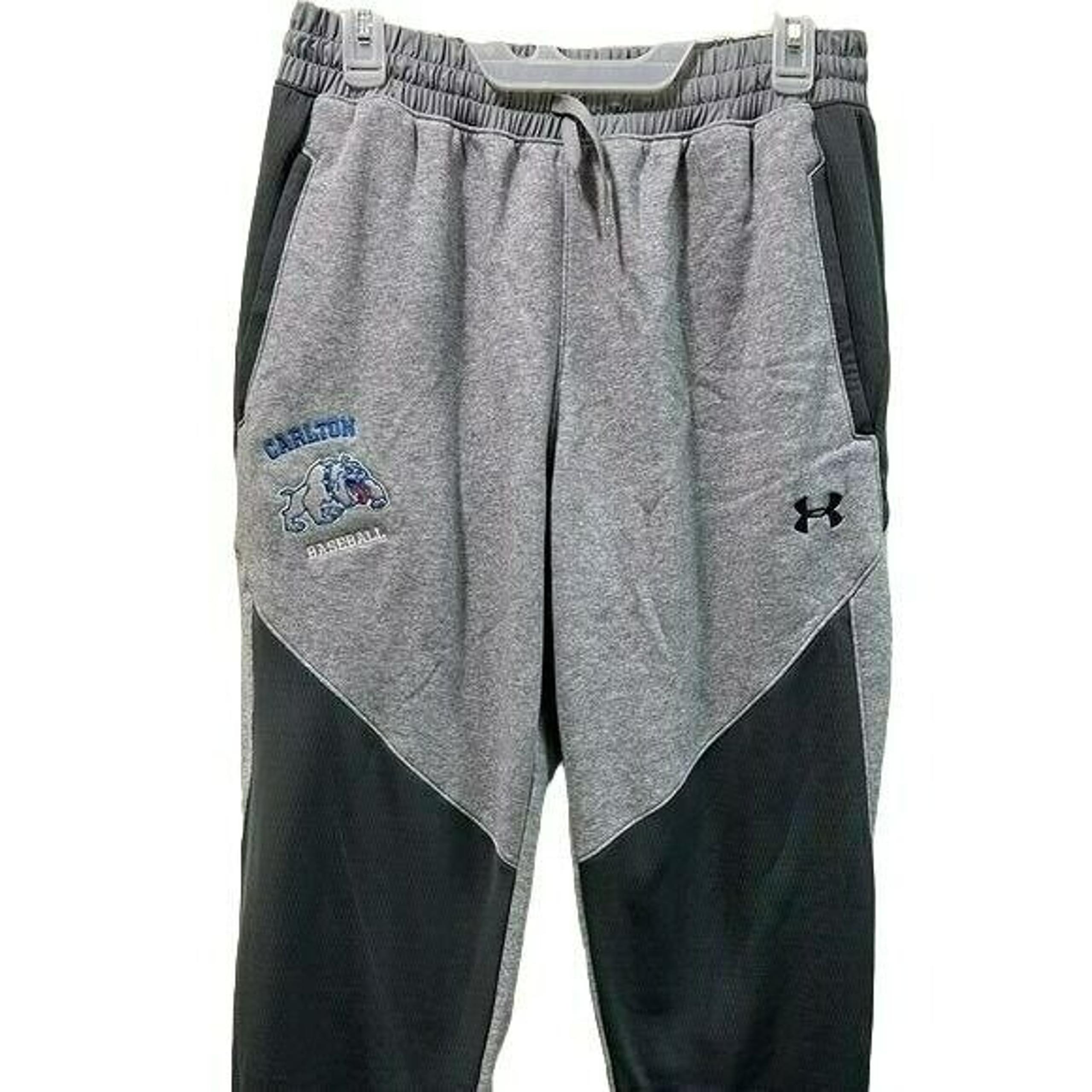 NEW UNDER ARMOR MEN GREY SWEATPANTS COLDGEAR LOOSE LOGO CARLTON BASEBALL SIZE L