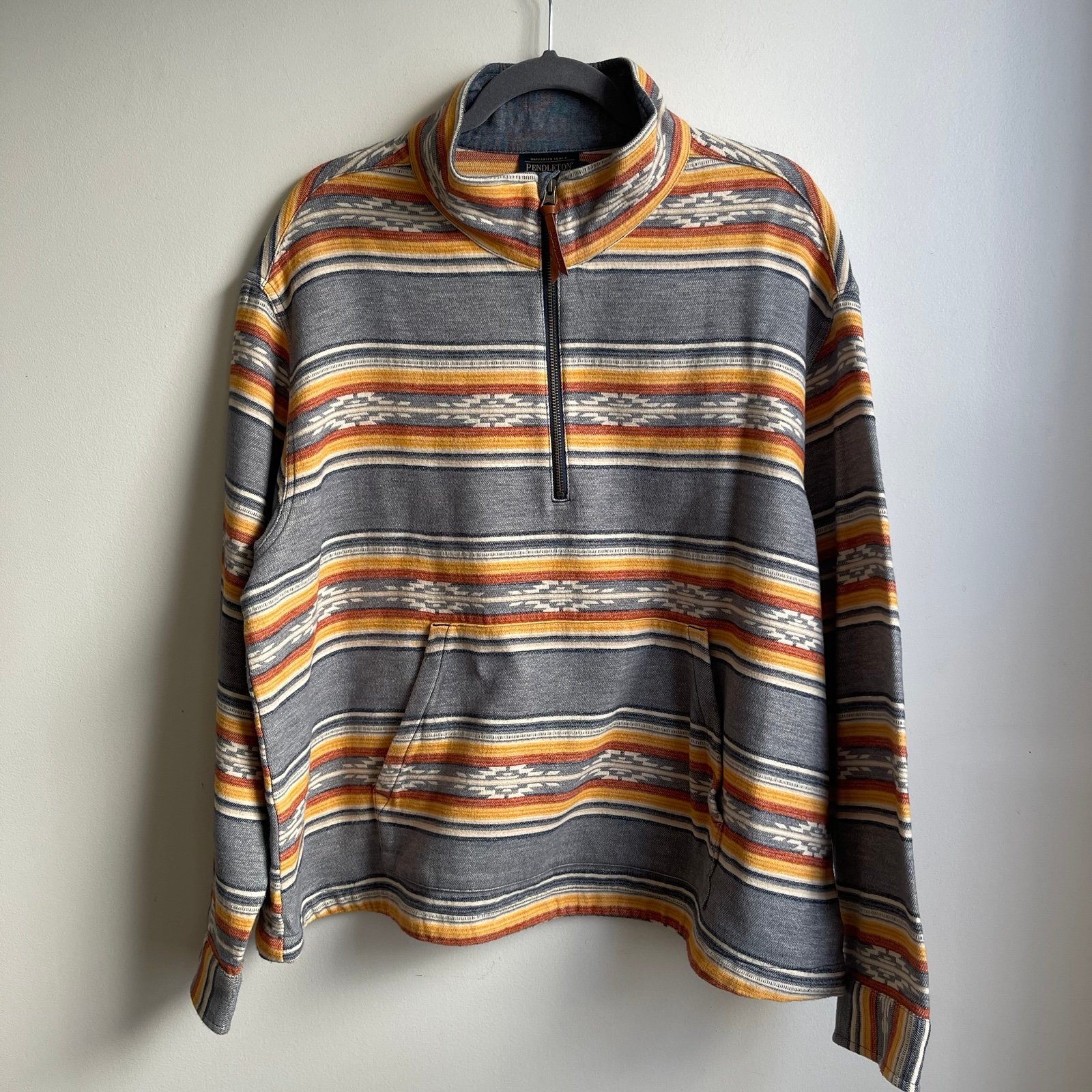Pendleton Women's 1/4 Zip Pullover Aztec Print Cotton Chamois Stripe Zip Large