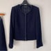 Michel Klein No-Collar Suit, Top Size 38, Bottom Size 36, Waist 66, Dark Navy, Lametta, DMW