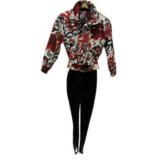 Vintage Tyrolia Skiwear Womens Ski Suit Jacket & Pants Red/Black/White Size 10