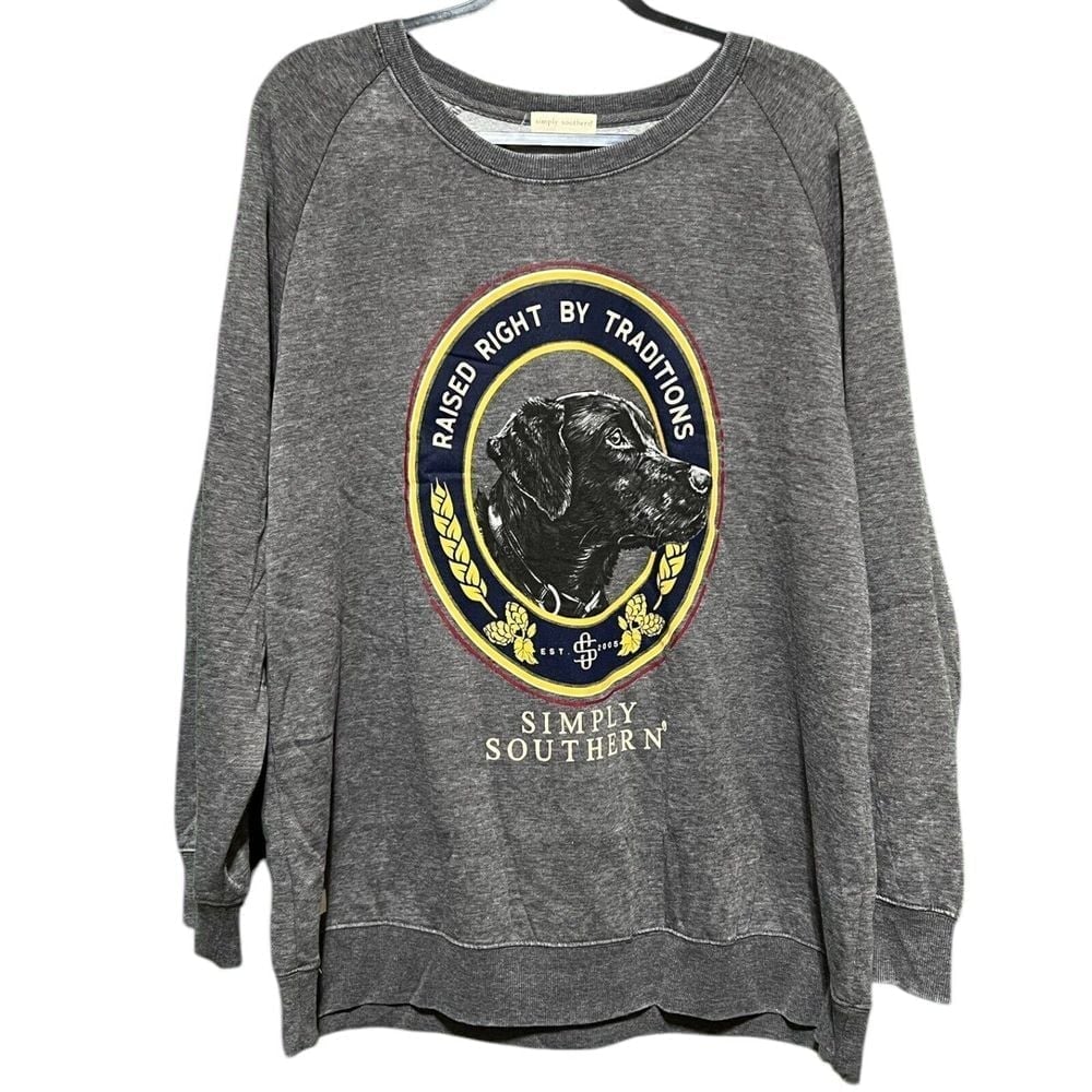 Simply Southern Raised Right By Traditions Black Lab Space Gray Sweatshirt XXL