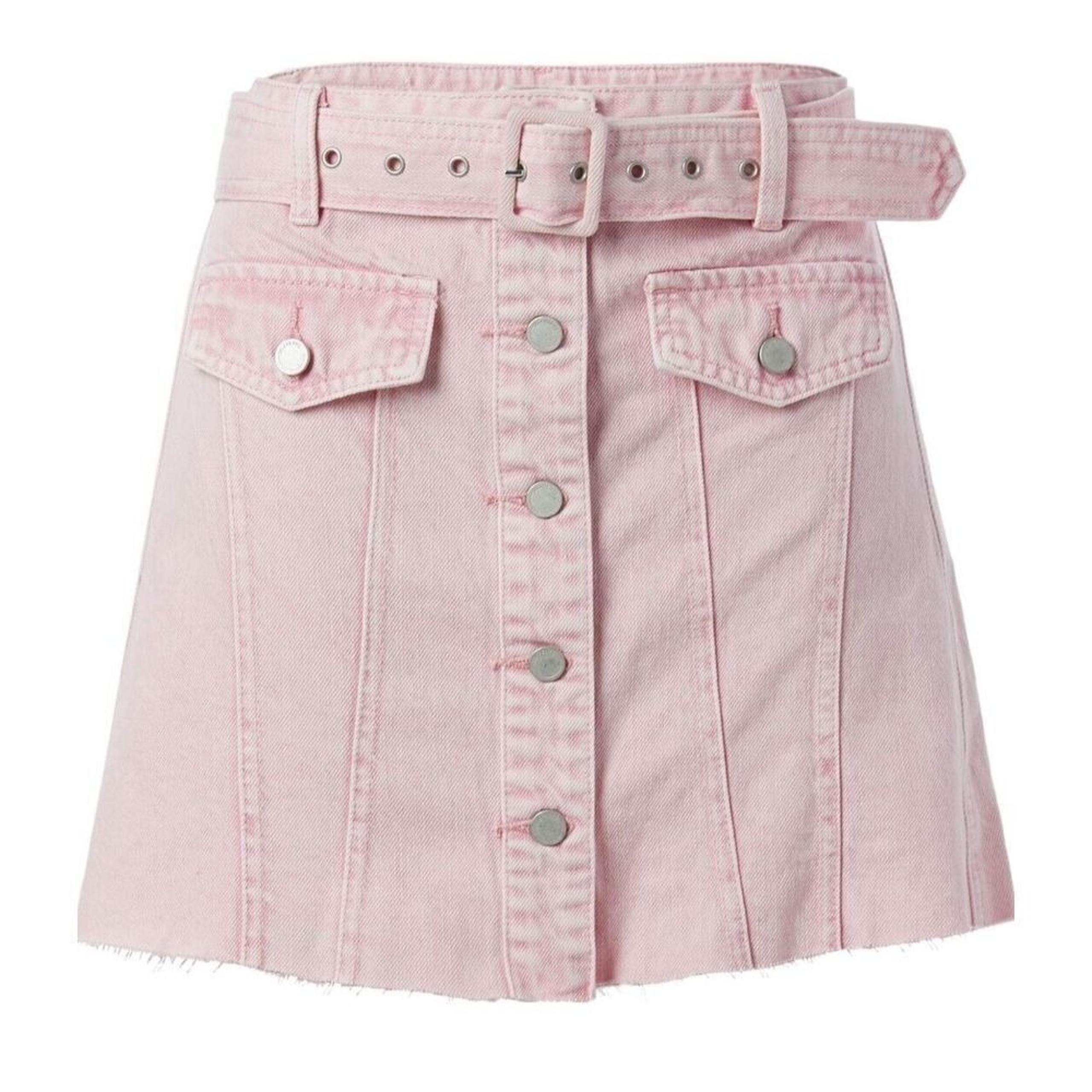 Blank NYC Skirt Women's 27 Pink Whitewashed Denim Mini Belted Hemless